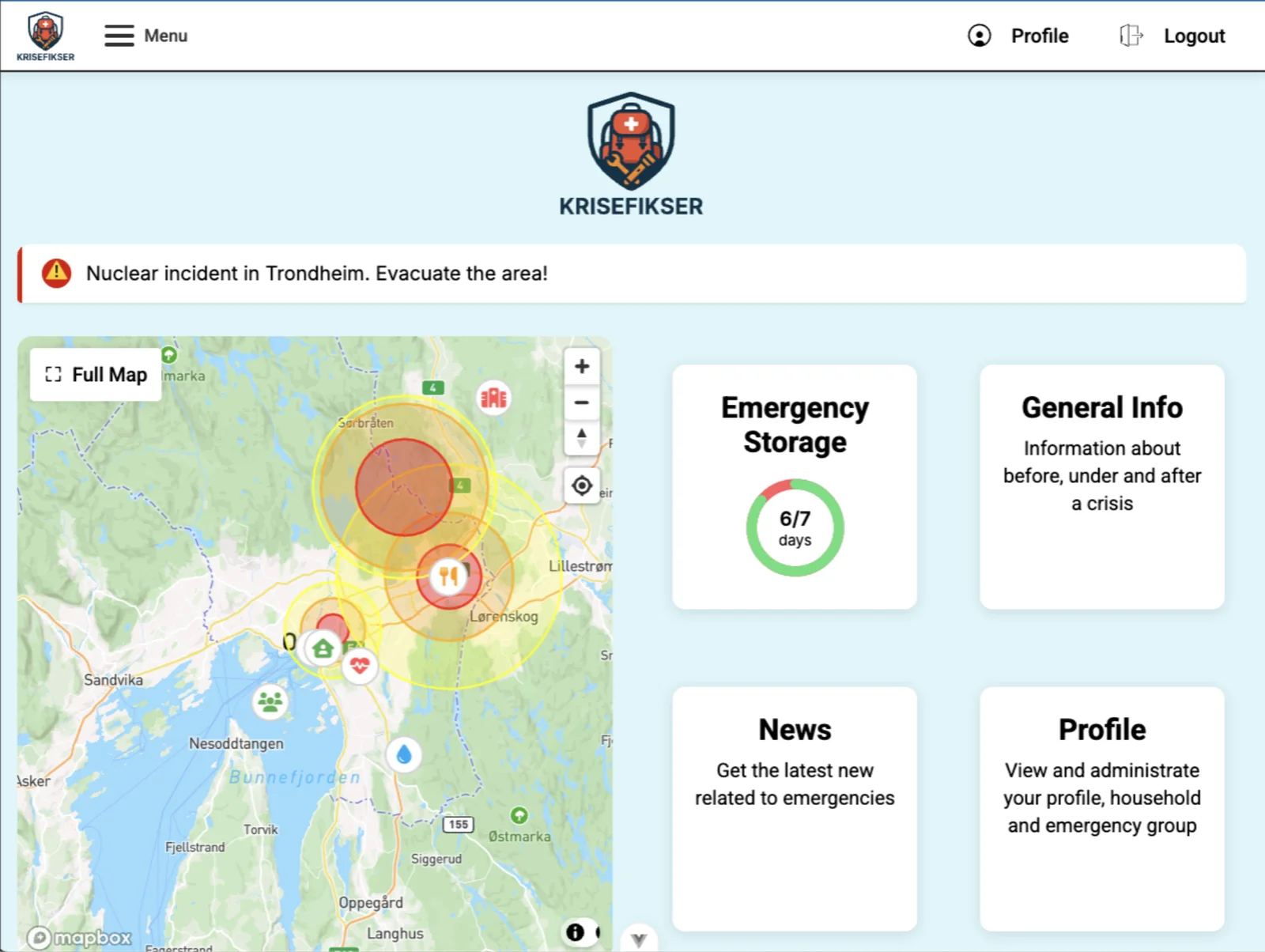 Skjermbilde fra Krisefikser-appen
