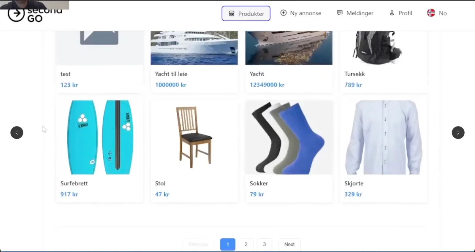 Skjermbilde fra SecondGo-prosjektet